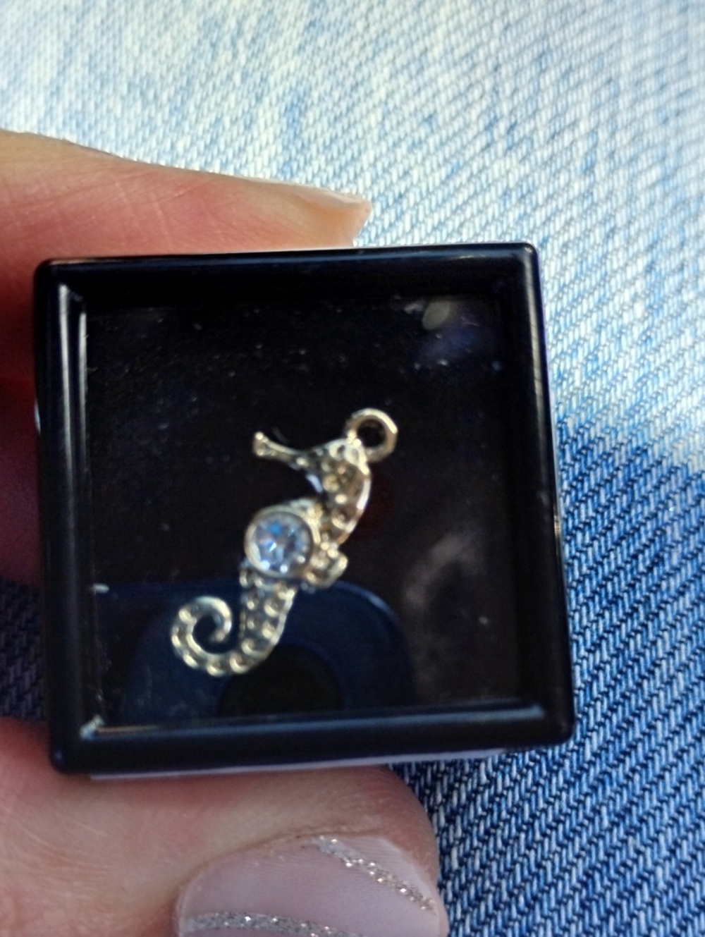 Swarvoski Gold Seahorse Charm Pendant with Clear Crystal 1"